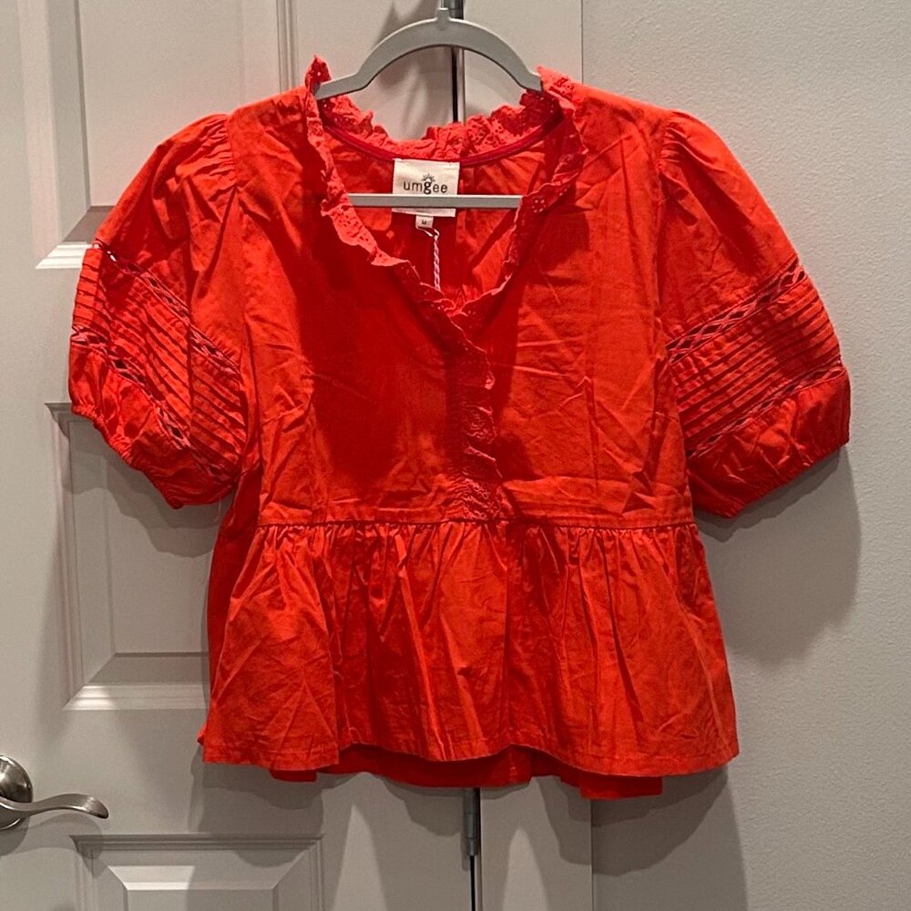 Umgee Tomato Red Peplum Blouse